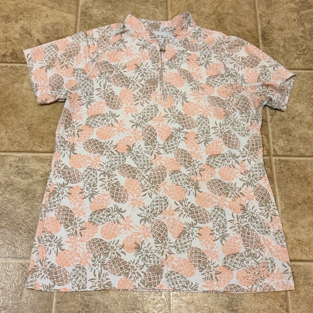 Coral Bay Golf Womens PM Pineapple Print Quarter Zip Polo Shirt Peach White